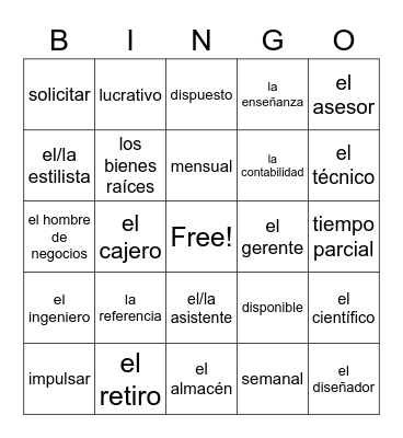 El trabajo Bingo Card