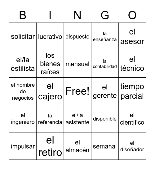 El trabajo Bingo Card