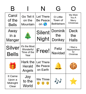 Christmas Song Bingo Card
