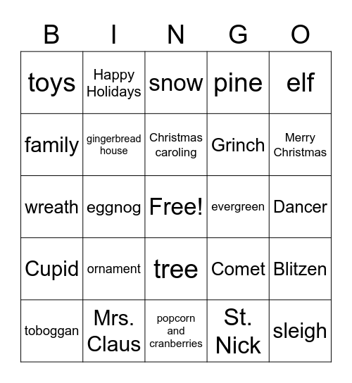Beetler mistlChristmas Bingo Card