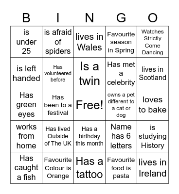 Getting To Know You Bingo Card