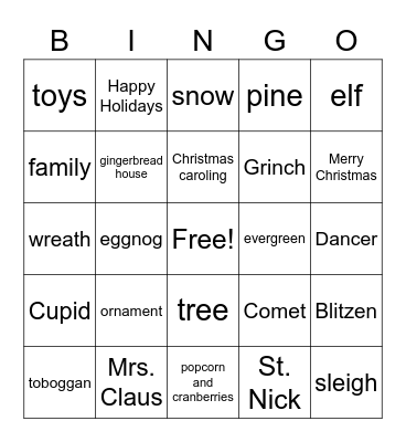 Beetler Christmas Bingo Card