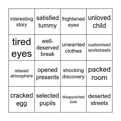 -ed -ing as adjectives Bingo Card