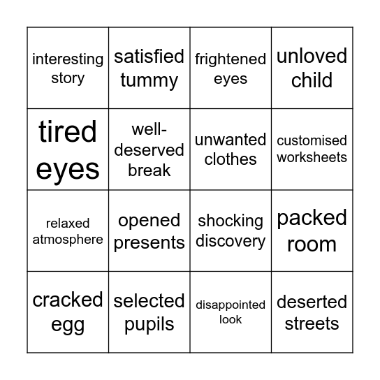 -ed -ing as adjectives Bingo Card