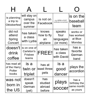 Find Someone Who Bingo Card