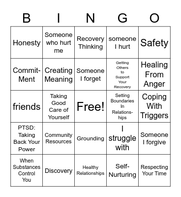 Seeking Safety Bingo Card