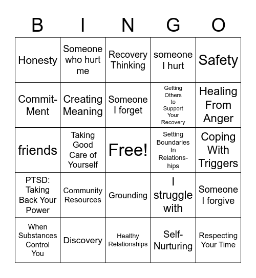 Seeking Safety Bingo Card