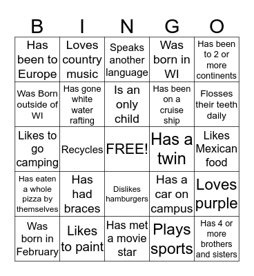 NSS Find a person who... Bingo Card