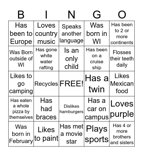 NSS Find a person who... Bingo Card