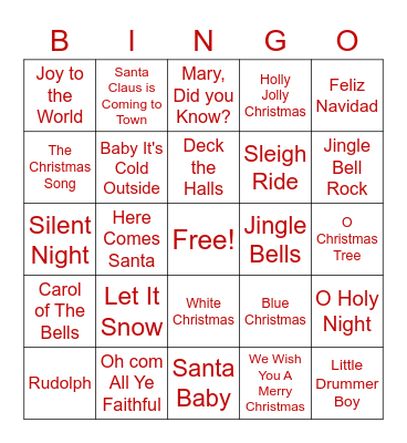 Christmas Songs Bingo Card