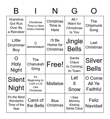 Holiday Song Bingo Card