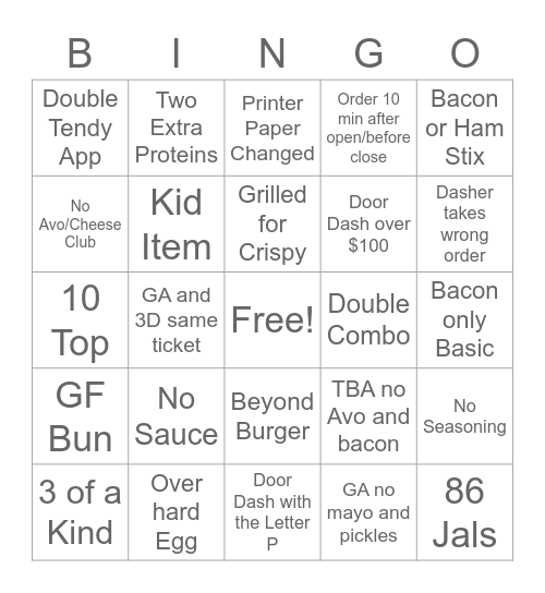 BOH Bingo Card