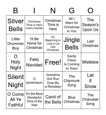 Holiday Song Bingo Card