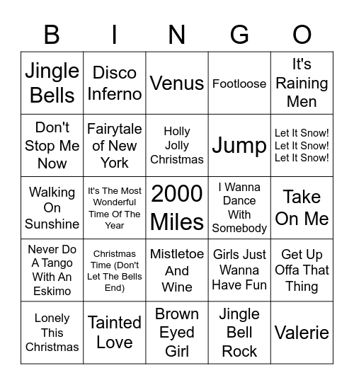Christmas Music Bingo 2022 - 1 Bingo Card
