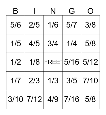 simplify fractions Bingo Card
