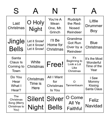 Holiday Song Bingo Card