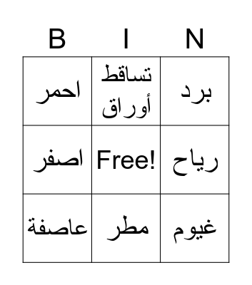 فصل الشتاء Bingo Card