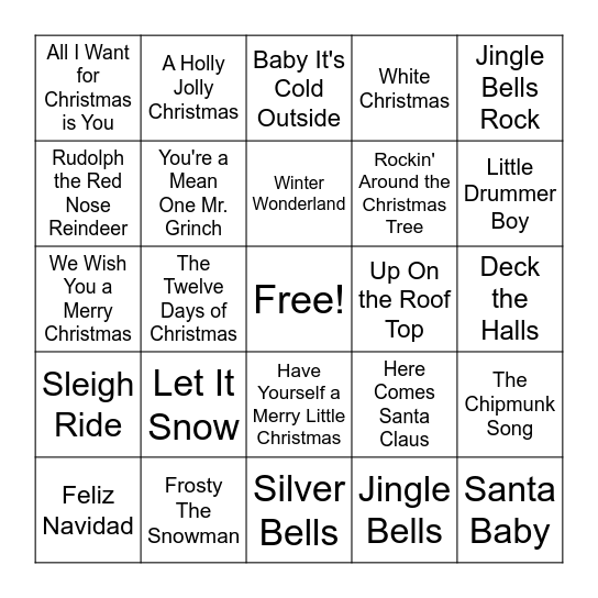 Code 01 Holiday Music Bingo Card