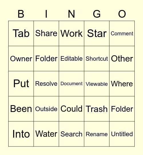 Google Docs Bingo Card