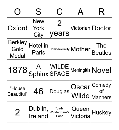 Oscar Wilde Trivia Bingo Card