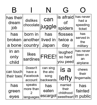 Full Life Bingo Card