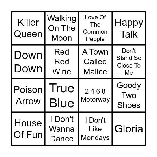 Card 5 - Back To The 80s Bingo Card