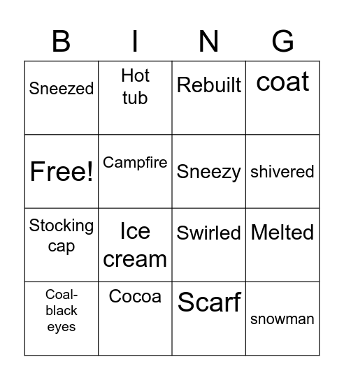 Sneezy the Snowman Bingo Card