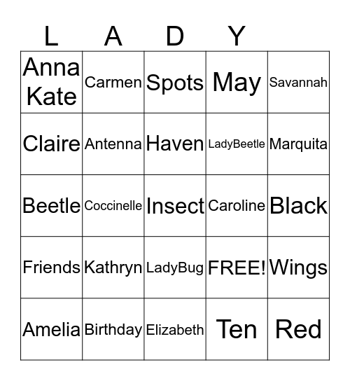 Kathryn's LadyBug Party Bingo Card