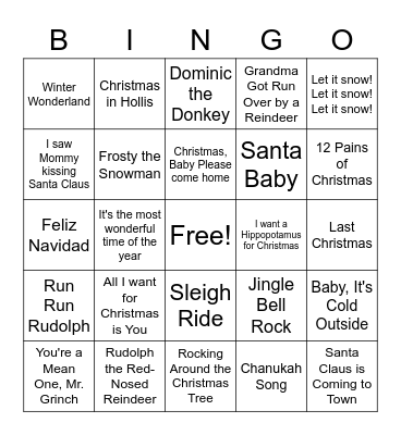 Holiday Musical Bingo Card