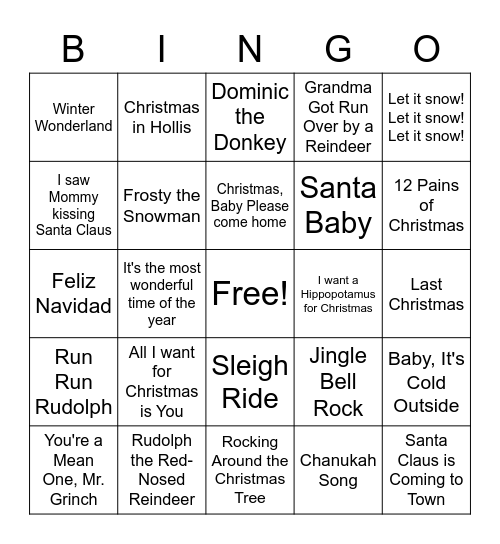 Holiday Musical Bingo Card