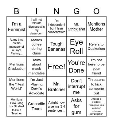 Zink Bingo Card