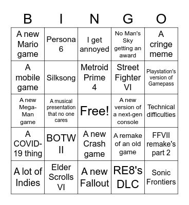 The Game Awards: 2021 Bingo Card
