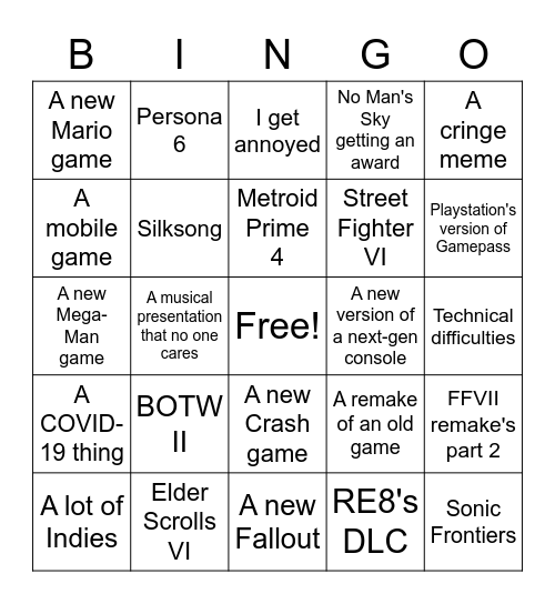 The Game Awards: 2021 Bingo Card