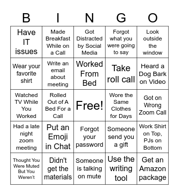 Zoom / Office BINGO GAME Bingo Card
