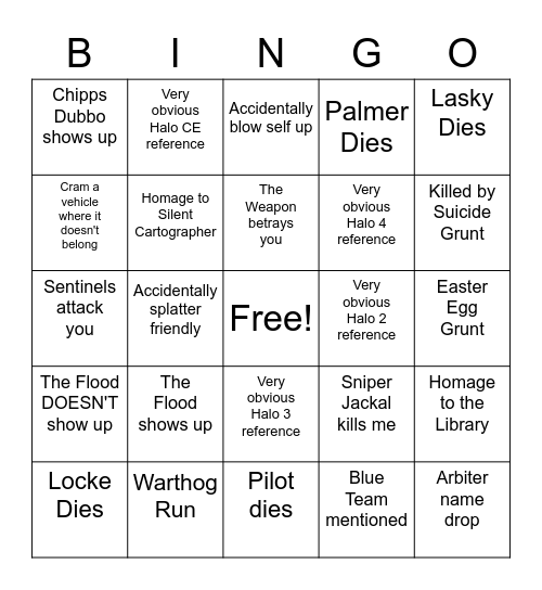 Halo Infinite Bingo Card