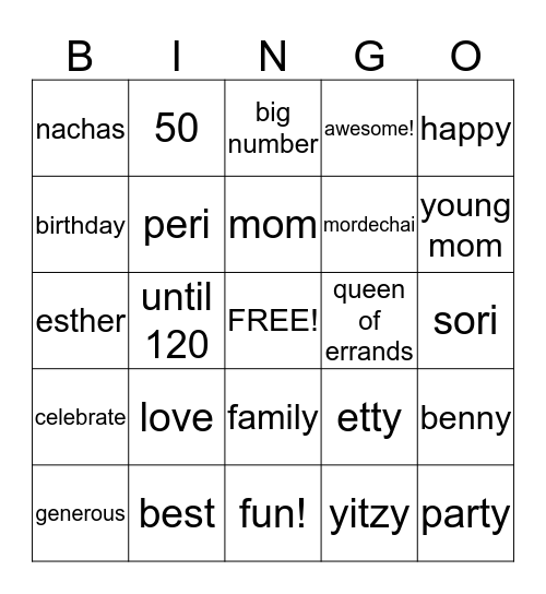 Birthday Bingo Card