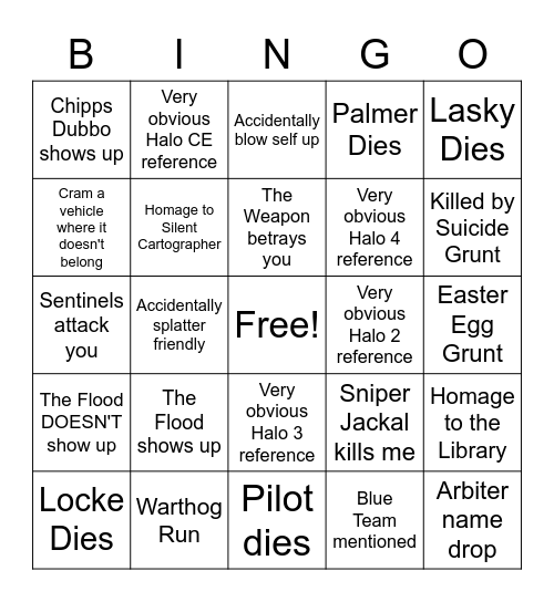 Halo Infinite Bingo Card