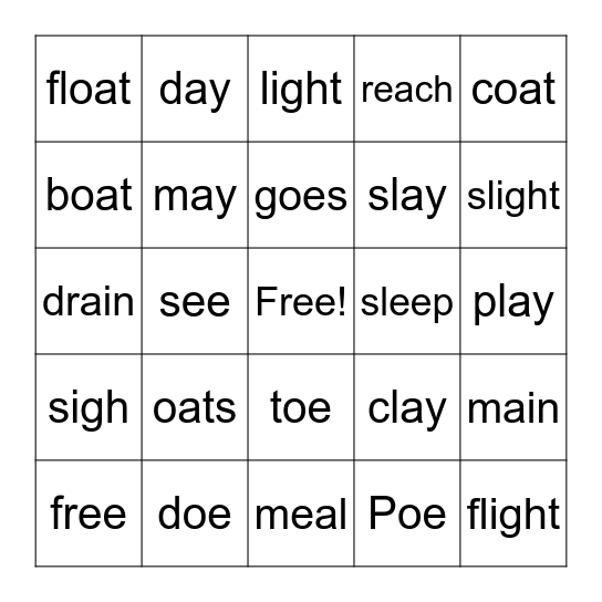 Long Vowel Bingo Card