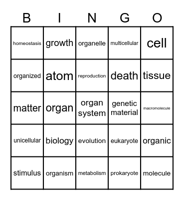 Biology A Final Vocab Bingo Card