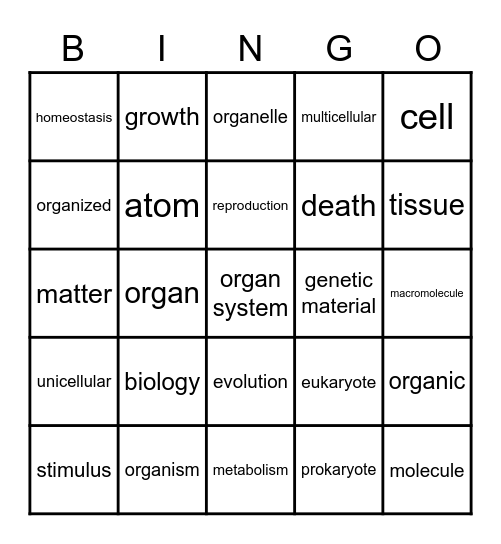 Biology A Final Vocab Bingo Card
