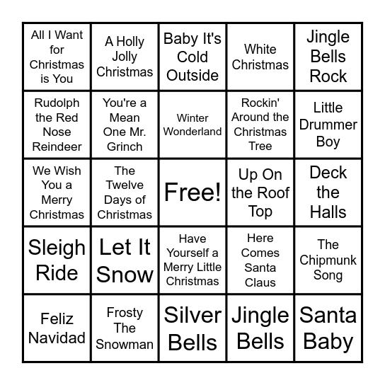 Code 01 Holiday Music Bingo Card