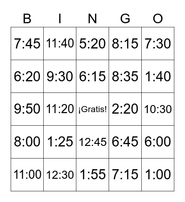 Tiempo Bingo Card