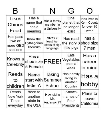 Untitled Bingo Card