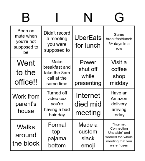 WFH Bingo - Omicron Edition Bingo Card