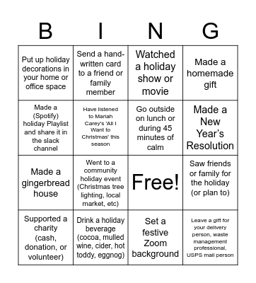 ZG Spirit Week Bingo Card
