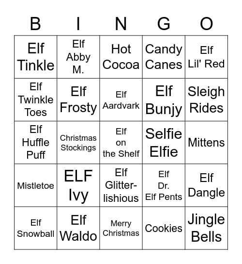 ELF FAMILY BINGO 2014 Bingo Card