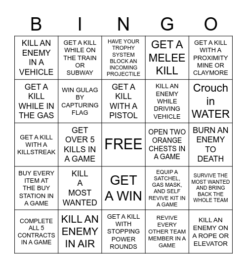 WARZONE BINGO Card