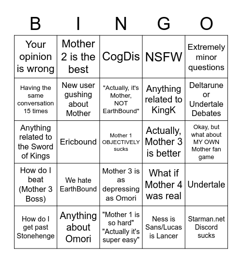 Mother Series Discussion Bingo Card