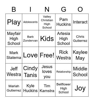 Young Life Christmas Bingo Card