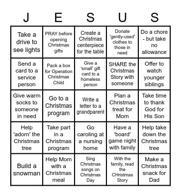 "Spread Jesus THis Season" Bingo Card